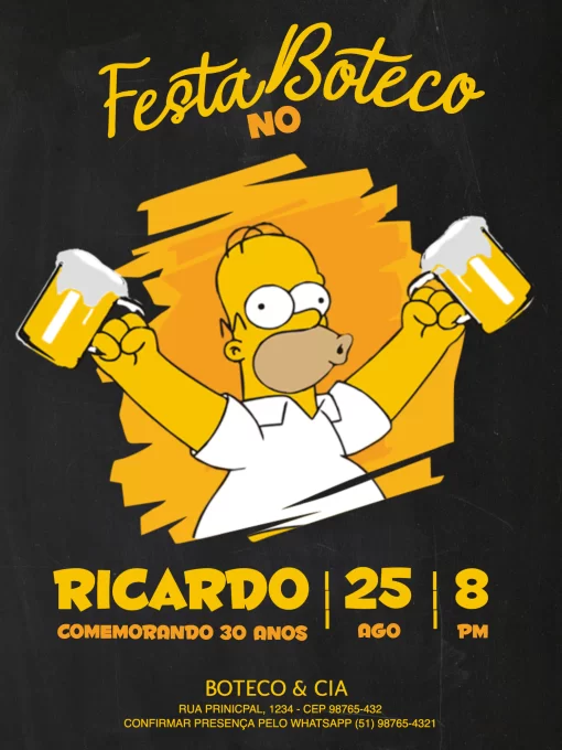 Convite simples para festa tema boteco Homer Simpson